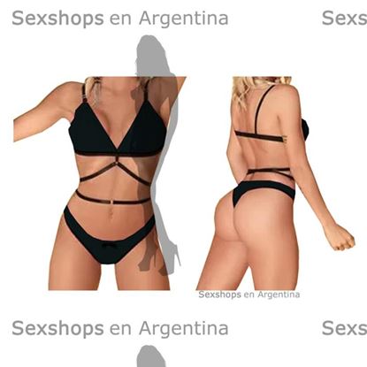 Conjunto de tiras corpiño mas tanga negro